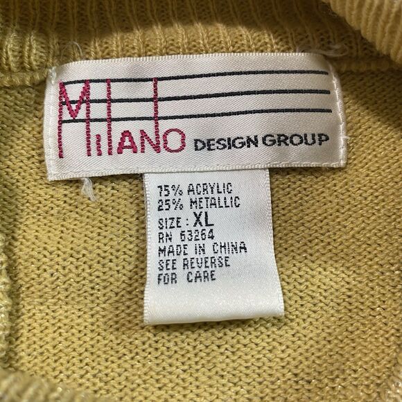 Vintage MILANO DESIGN Sweater Gold Metallic Mock Neck Fine Knit Womens XL - Picture 4 of 10